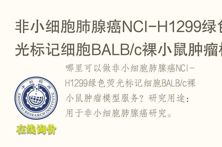 非小细胞肺腺癌NCI-H1299绿色荧光标记细胞BALB/c裸小鼠<font color='red'>肿瘤</font>模型
