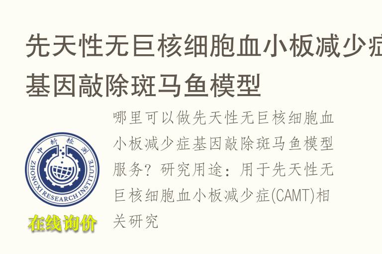 先天性无巨核细胞血小板减少症<font color='red'>基因</font>敲除斑马鱼模型