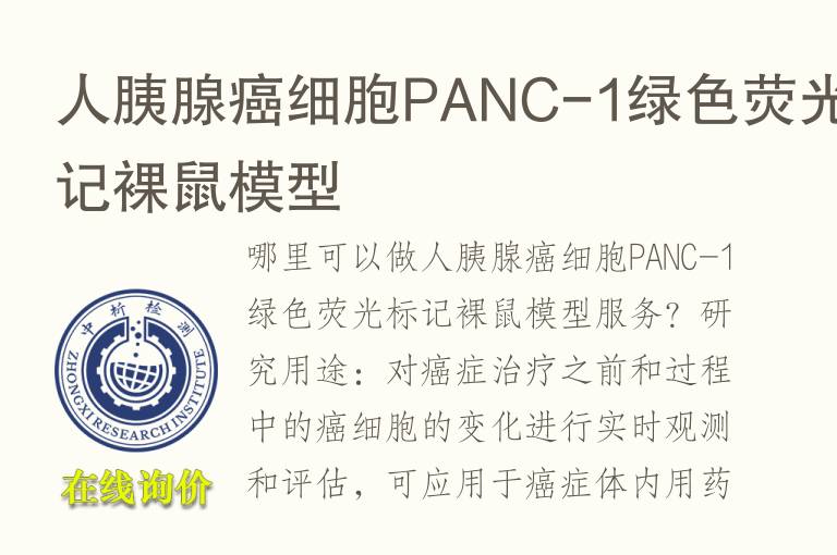 人胰腺癌细胞PANC-1绿<font color='red'>色</font>荧光标记裸鼠模型